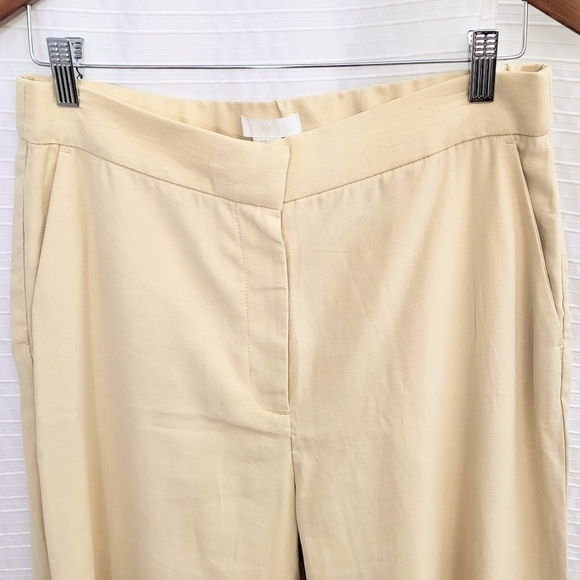 Elegant High Waist Wide Cut Pants Soft Drapey Split Hem Pale Yellow Women's 10 - Picture 3 of 7